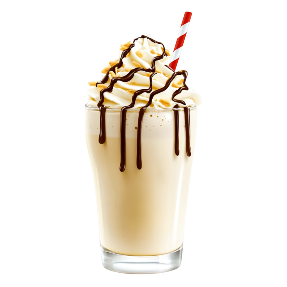 Creamy Milkshake with Whipped Topping and Chocolate Drizzle png