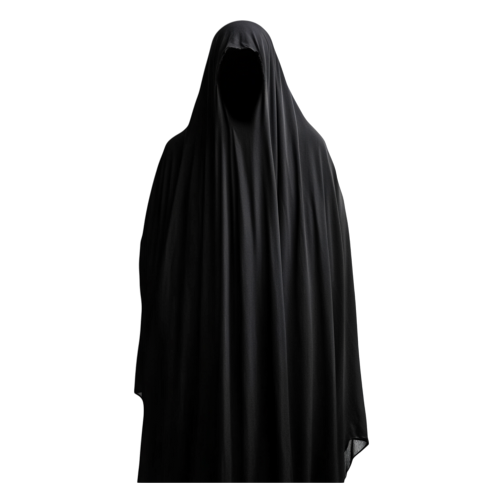 Dark Cloaked Figure in Mysterious Hooded Robe Against Black Background png
