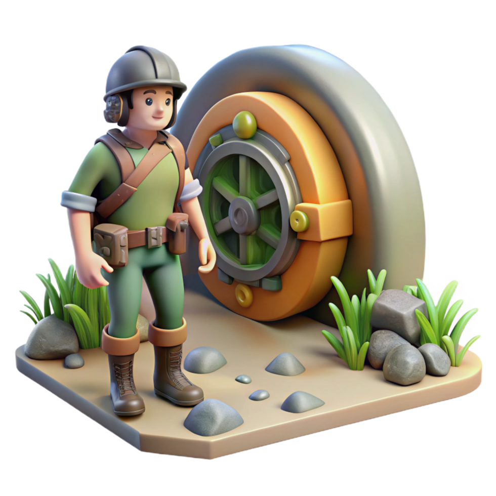 3D Render of Adventurer at Mysterious Vault Entrance png