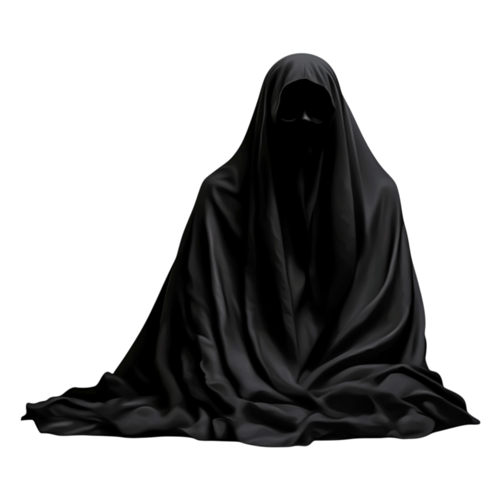 Mysterious Figure Wrapped in Dark Cloak in a Dimly Lit Environment png