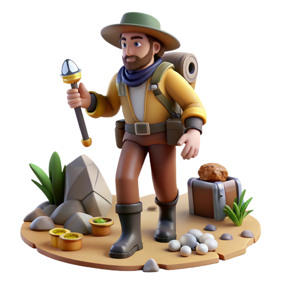 3D Render of an Adventurer Exploring for Treasure png
