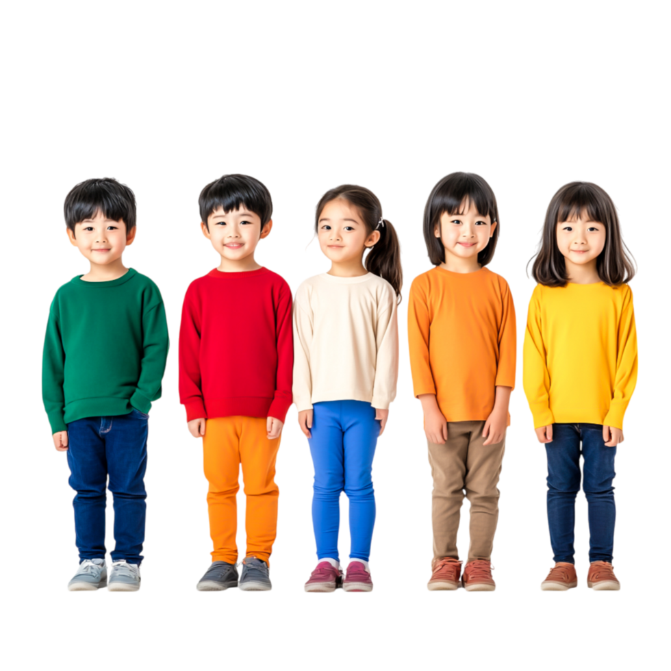 Diverse Group of Children Wearing Colorful Sweaters Standing Together png