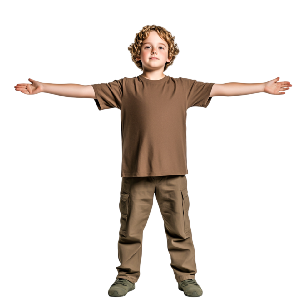 Happy child with open arms standing in a confident pose outdoors png