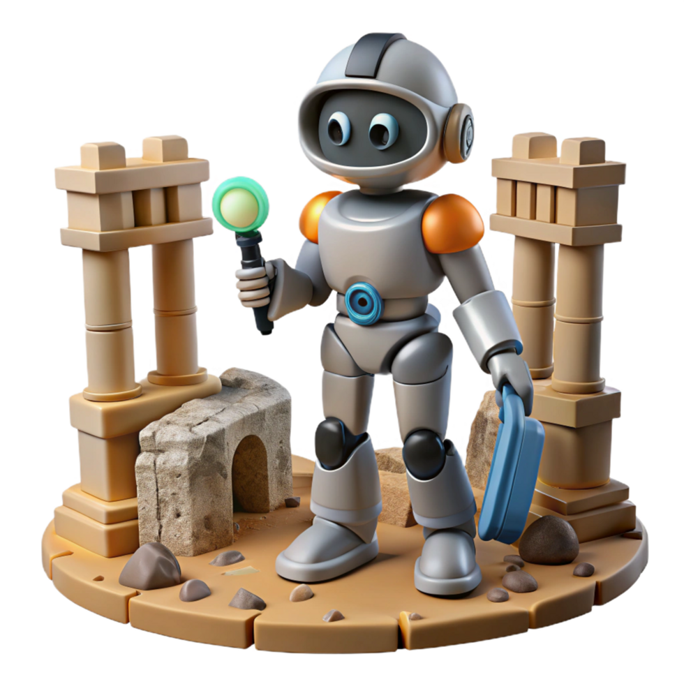 Robot Archaeologist Exploring Ancient Ruins png