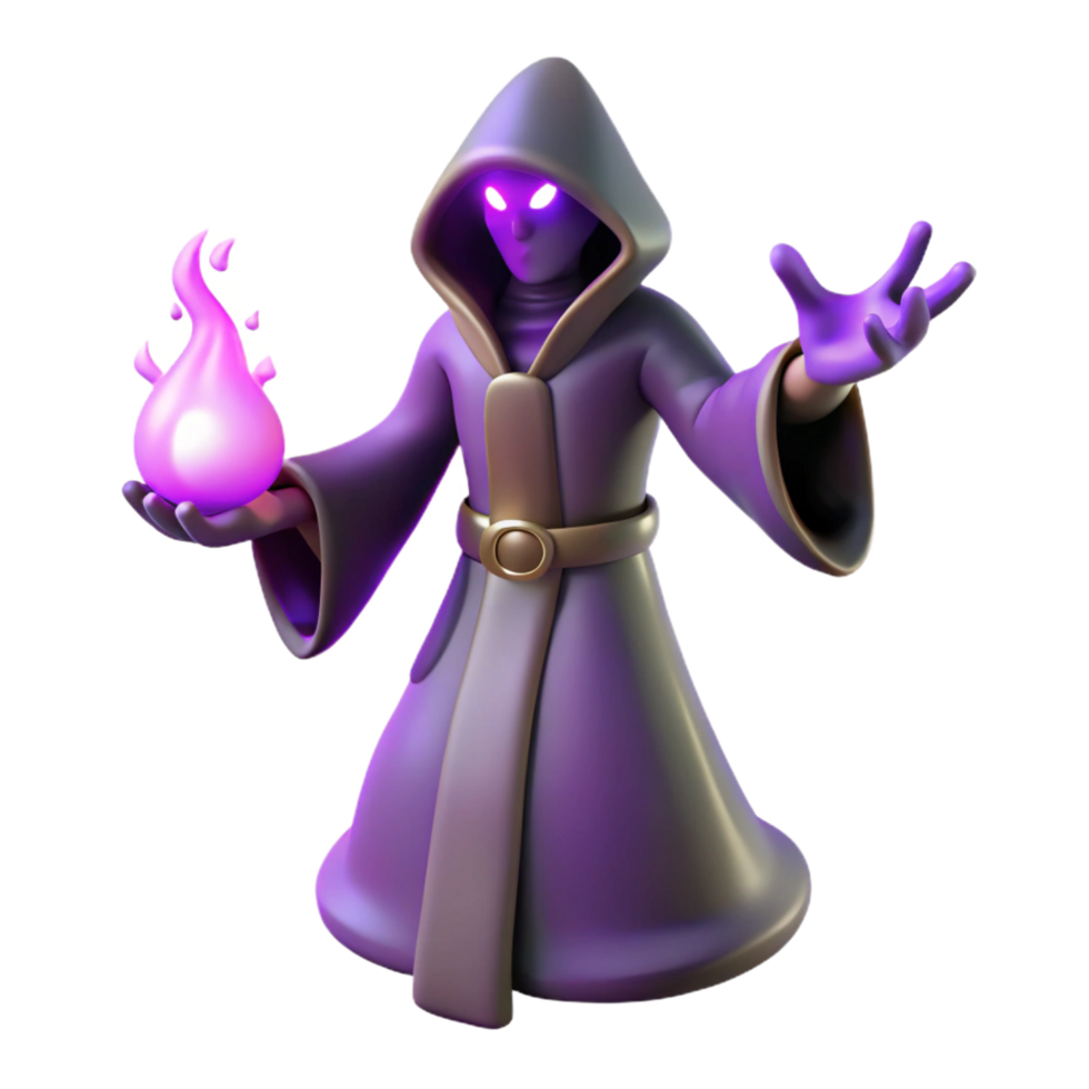 Purple Hooded Mage with Glowing Flame png