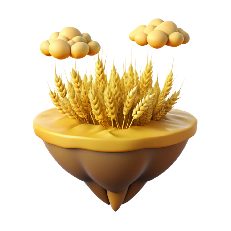 Golden Wheat Field on a Floating Island under Cloudy Skies png