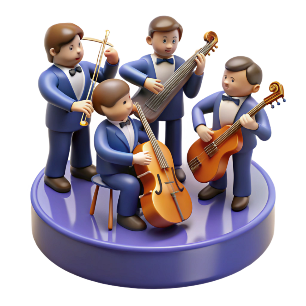 String Quartet 3D Render of Musicians Playing Classical Instruments png