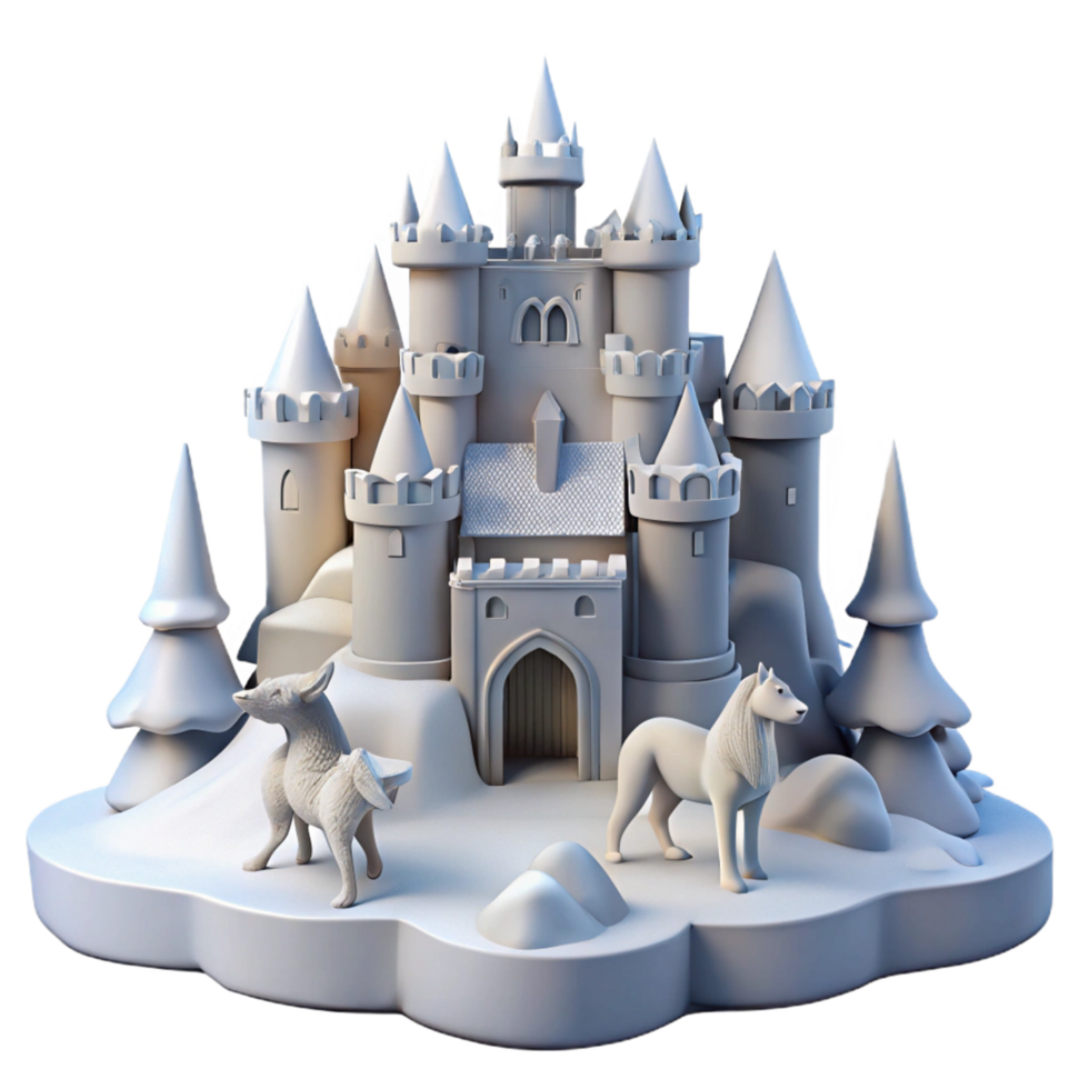 Winter Castle with Animals 3D Model png