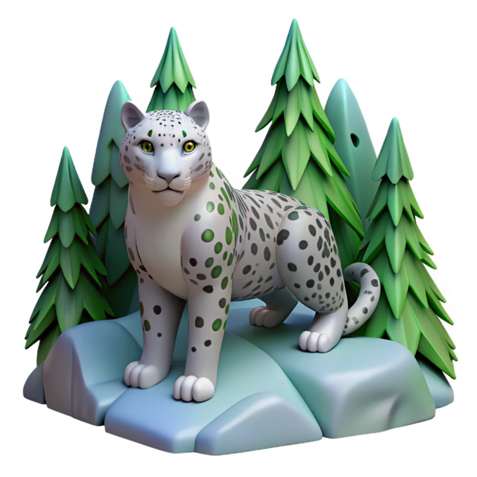 3D Render of a Snow Leopard in a Mountainous Forest png