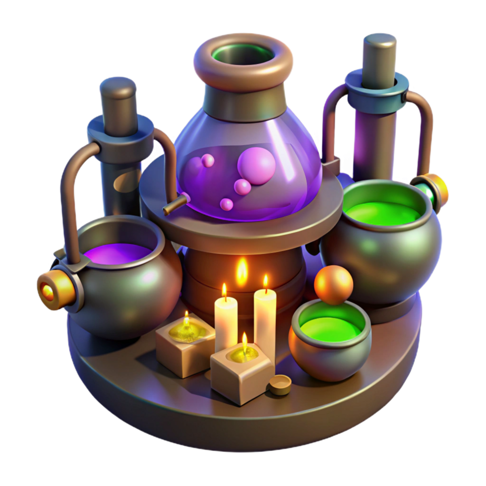 Enchanted Alchemy Station Potions, Candles, and Mystical Brews png