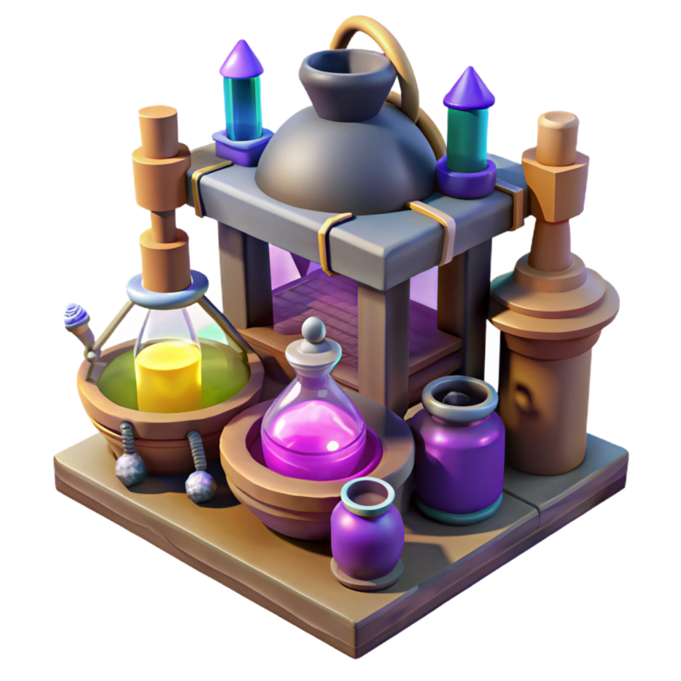 Fantasy Potion Brewing Station A 3D Render of an Alchemist's Workshop png