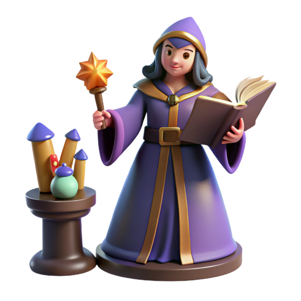 Fantasy Wizard with Spellbook and Star Wand png