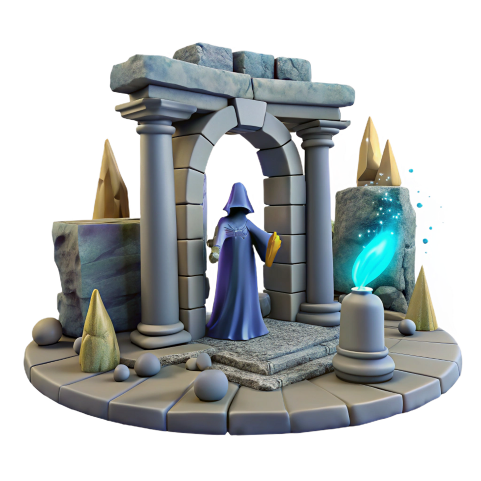 Mystical Archway 3D Render of a Fantasy Scene with a Hooded Figure png