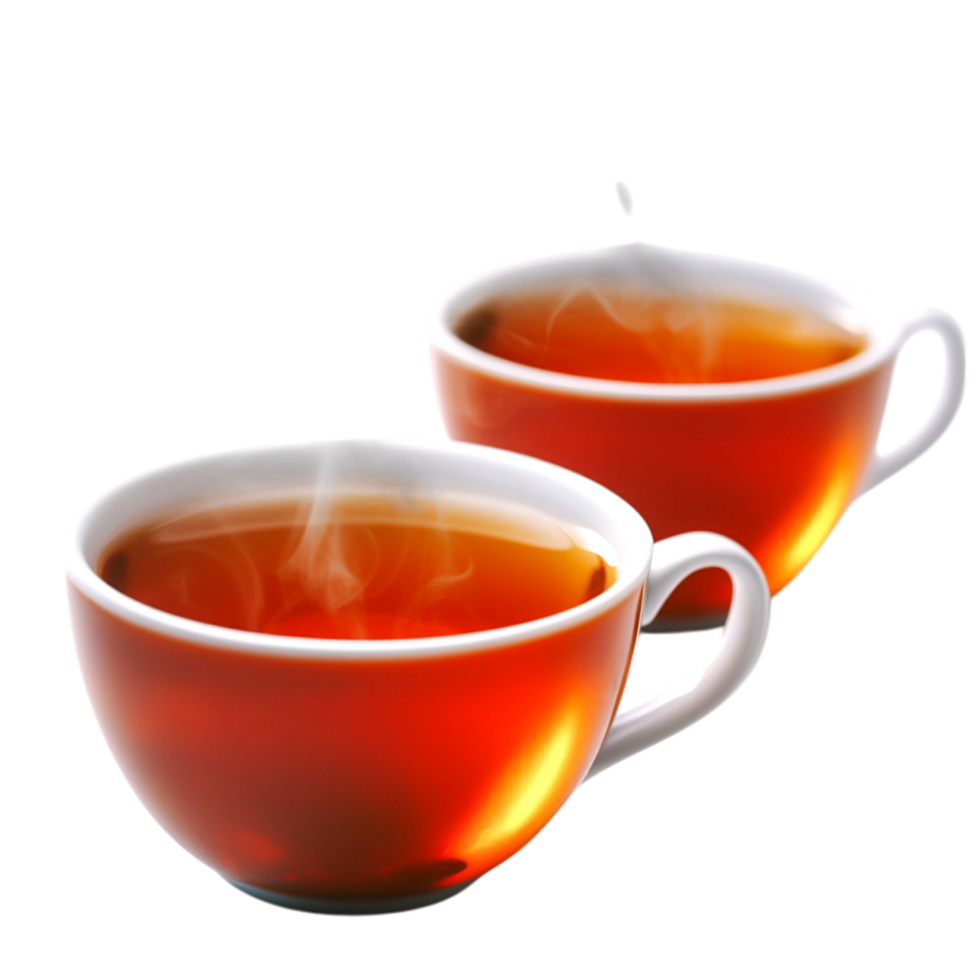 Two Steaming Cups of Hot Tea with Delicate White Porcelain Design png