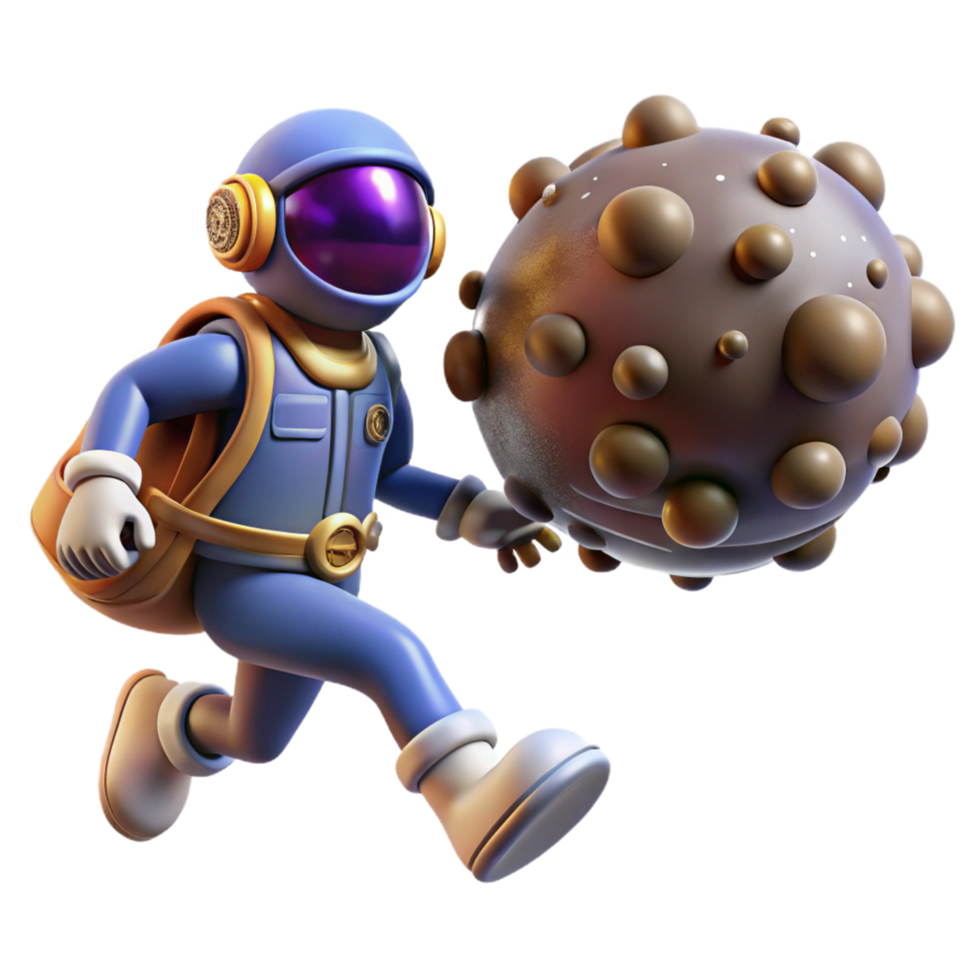 Astronaut Carrying Asteroid A 3D Render of Space Exploration png
