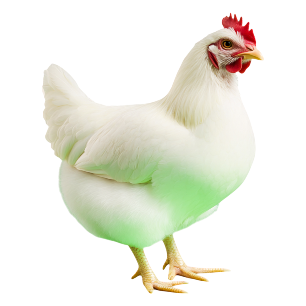 White Chicken Standing on Ground with Bright Feather and Red Comb png