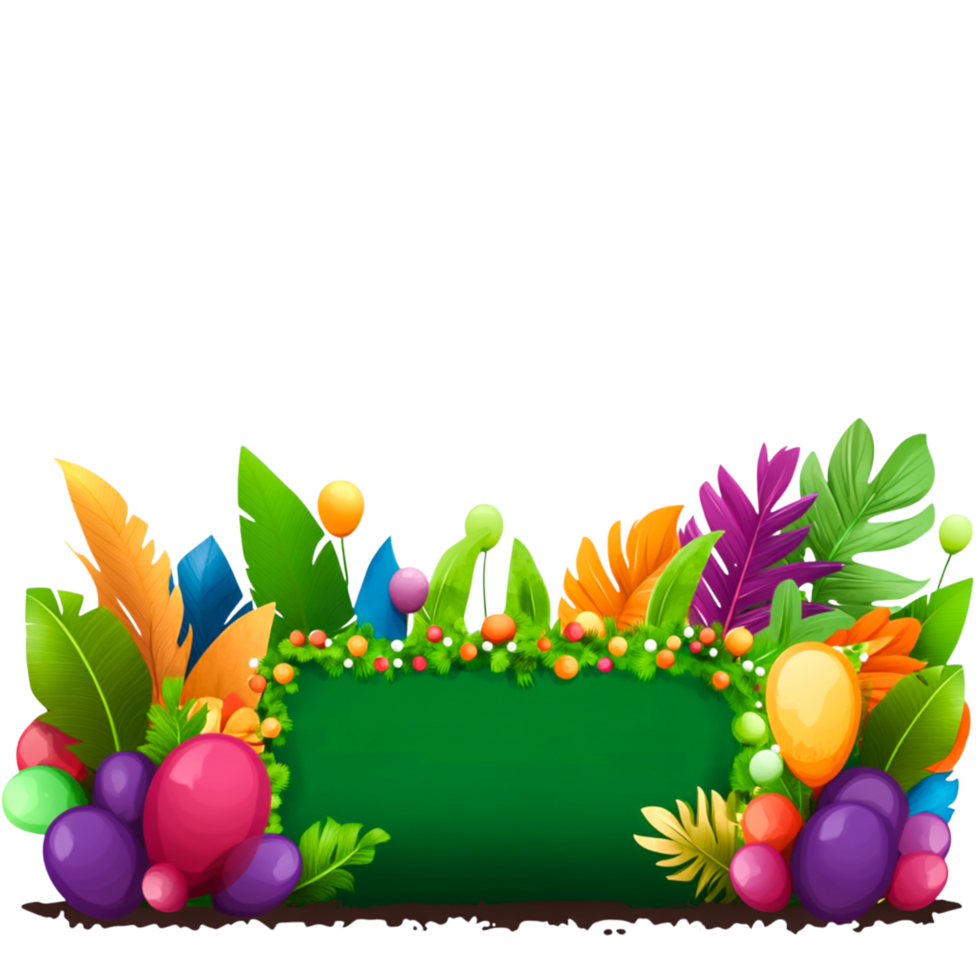 Vibrant Decorative Frame with Colorful Leaves and Easter Eggs Design png