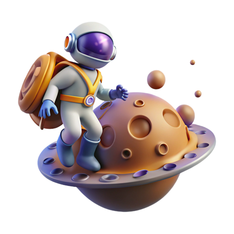Astronaut Exploring a Planetary Body 3D Render of Space Travel png