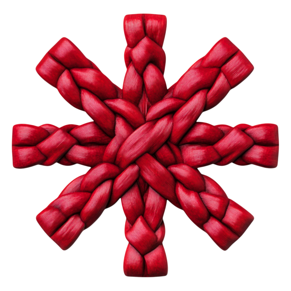 Intricate Red Braided Design with Star Shape and Textured Detail png