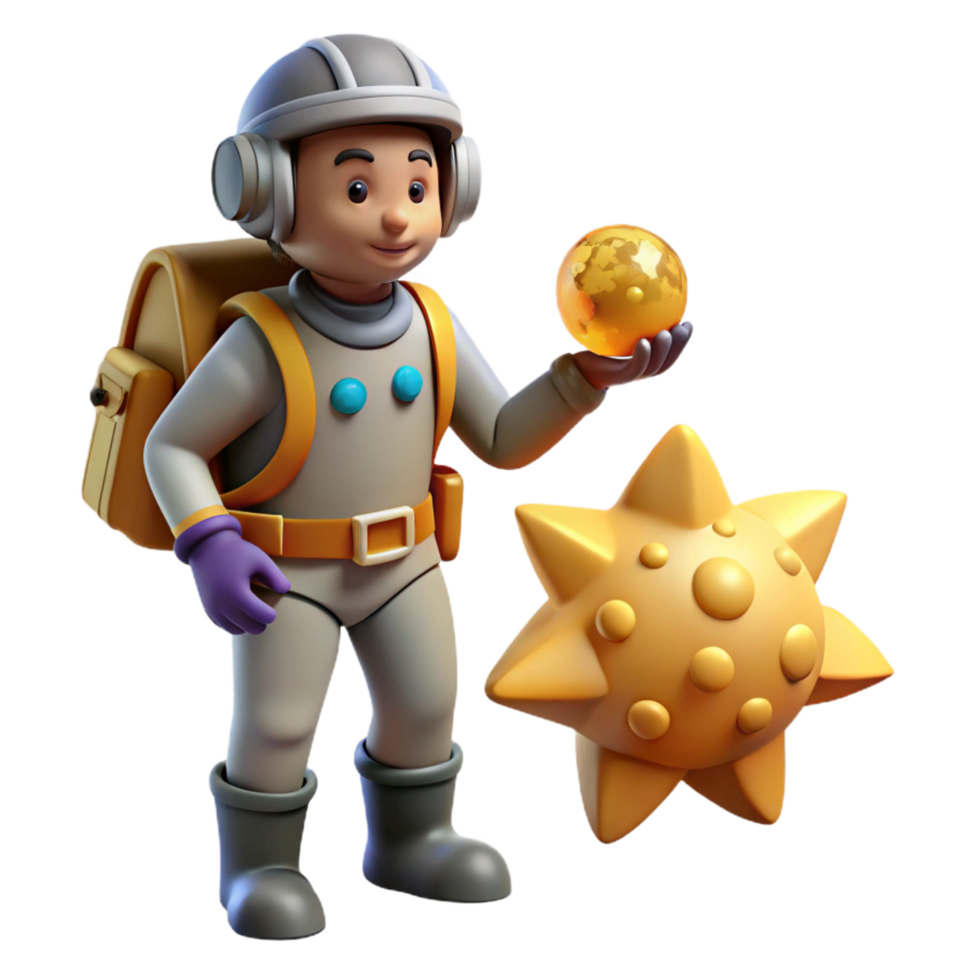 3D Render of Astronaut with Celestial Objects png