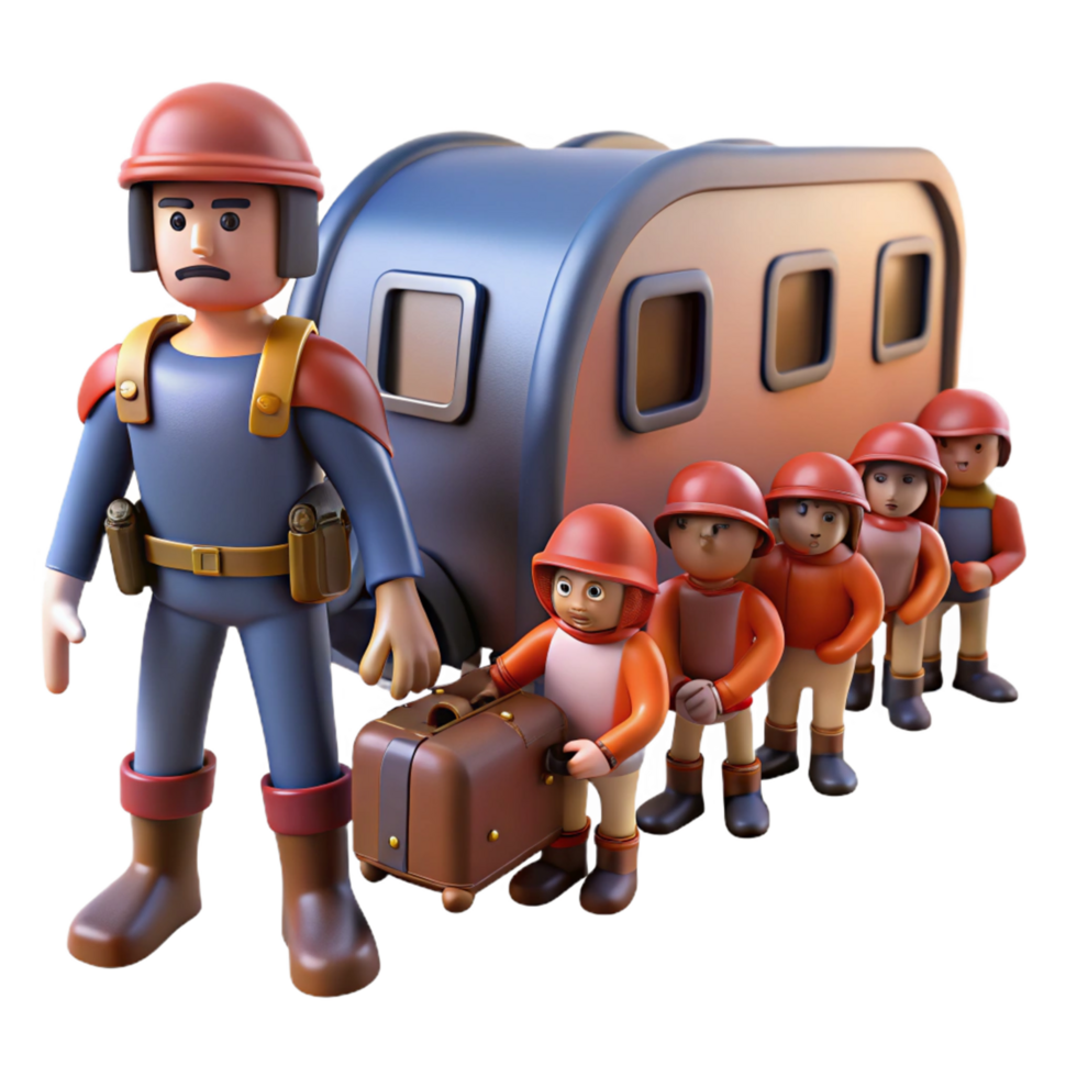 3D Render of Cartoon Traveler with Group and Caravan png