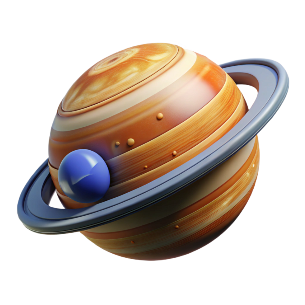 Striped Planet with Ring System and Moon png
