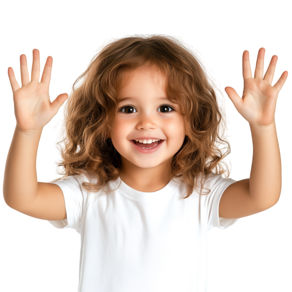 Joyful child with curly hair expressing happiness and excitement png