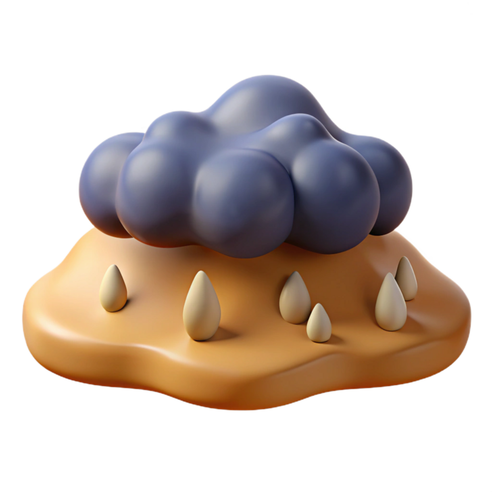 3D Render of a Cloud Over a Hill with Raindrops png