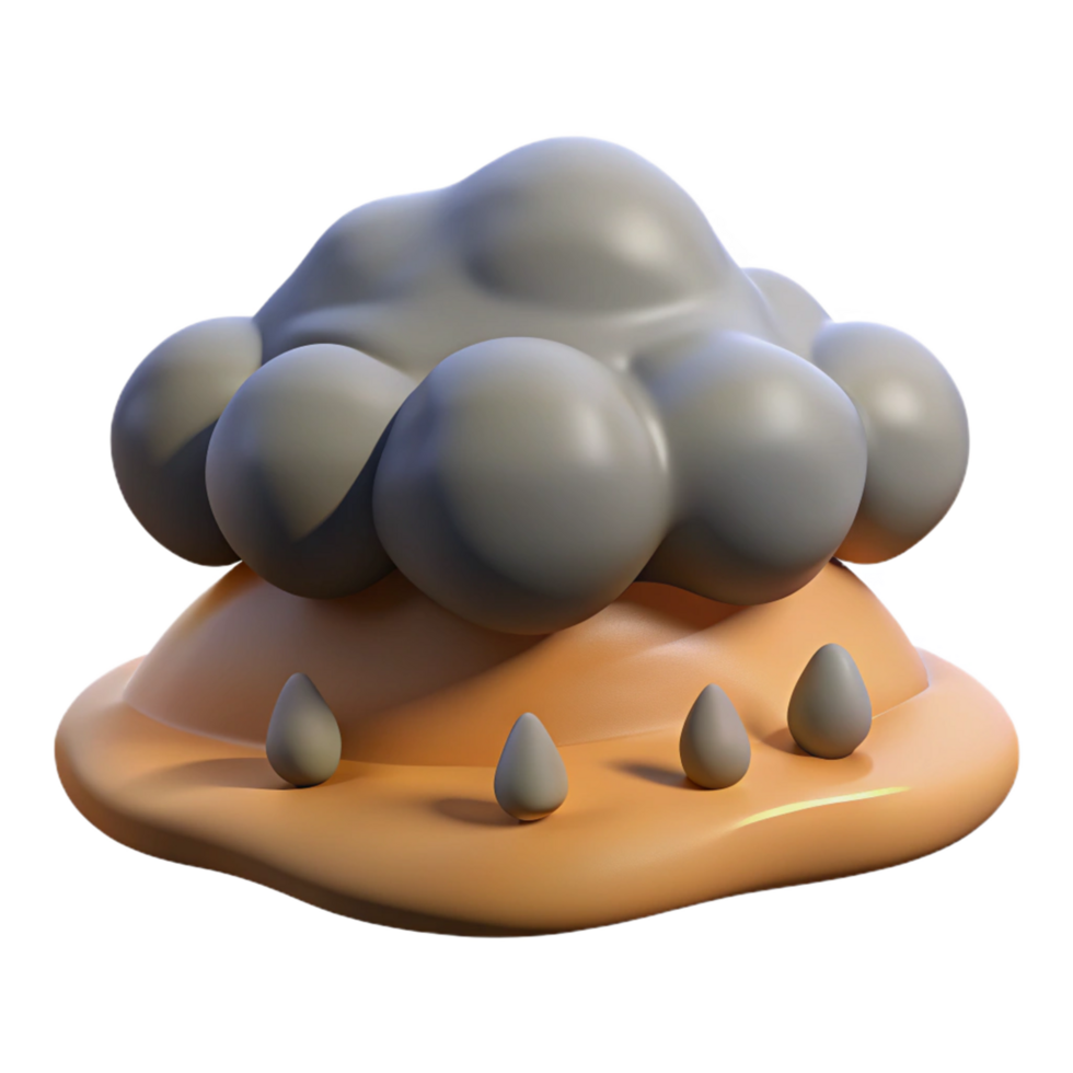 3D Render of a Cumulus Cloud Over a Landscape with Raindrops png