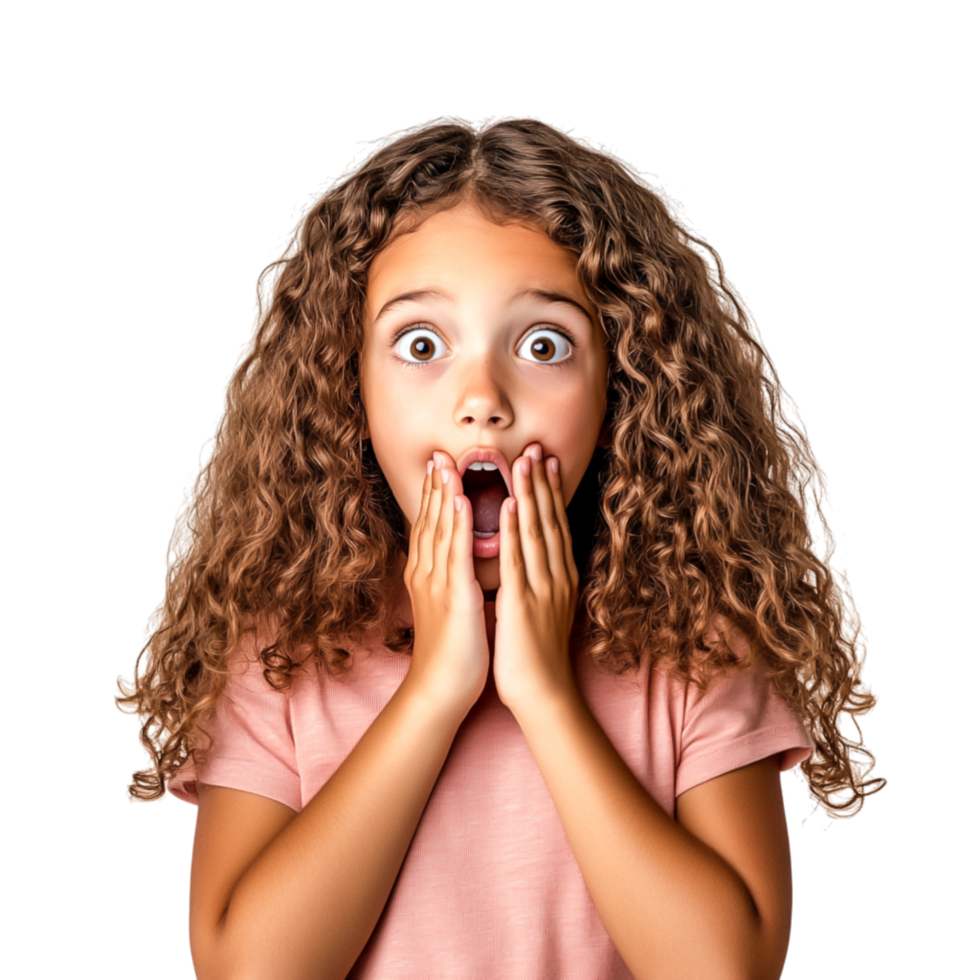 Surprised Child with Curly Hair Expresses Shock and Awe Emotion png