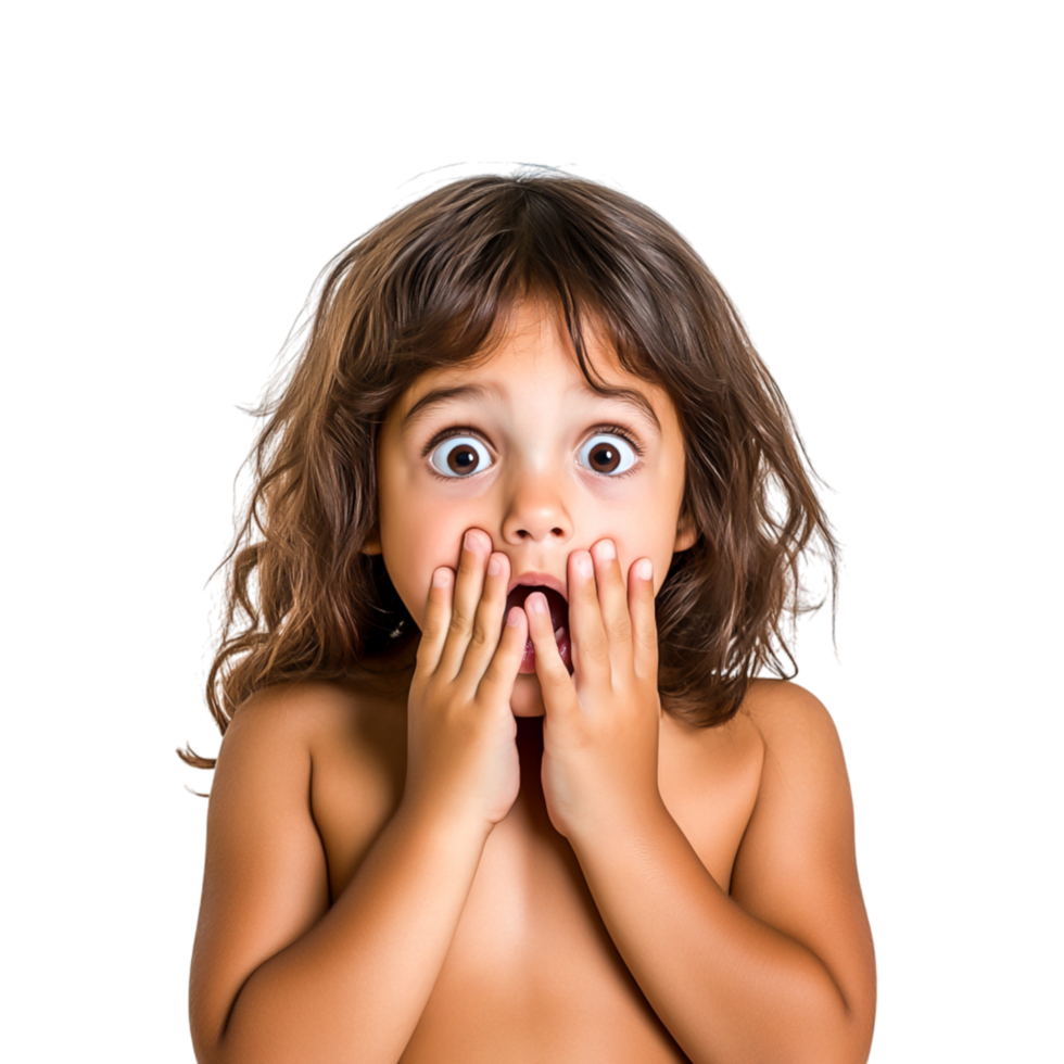 Surprised Child with Wide Eyes and Hands on Face in Excitement png
