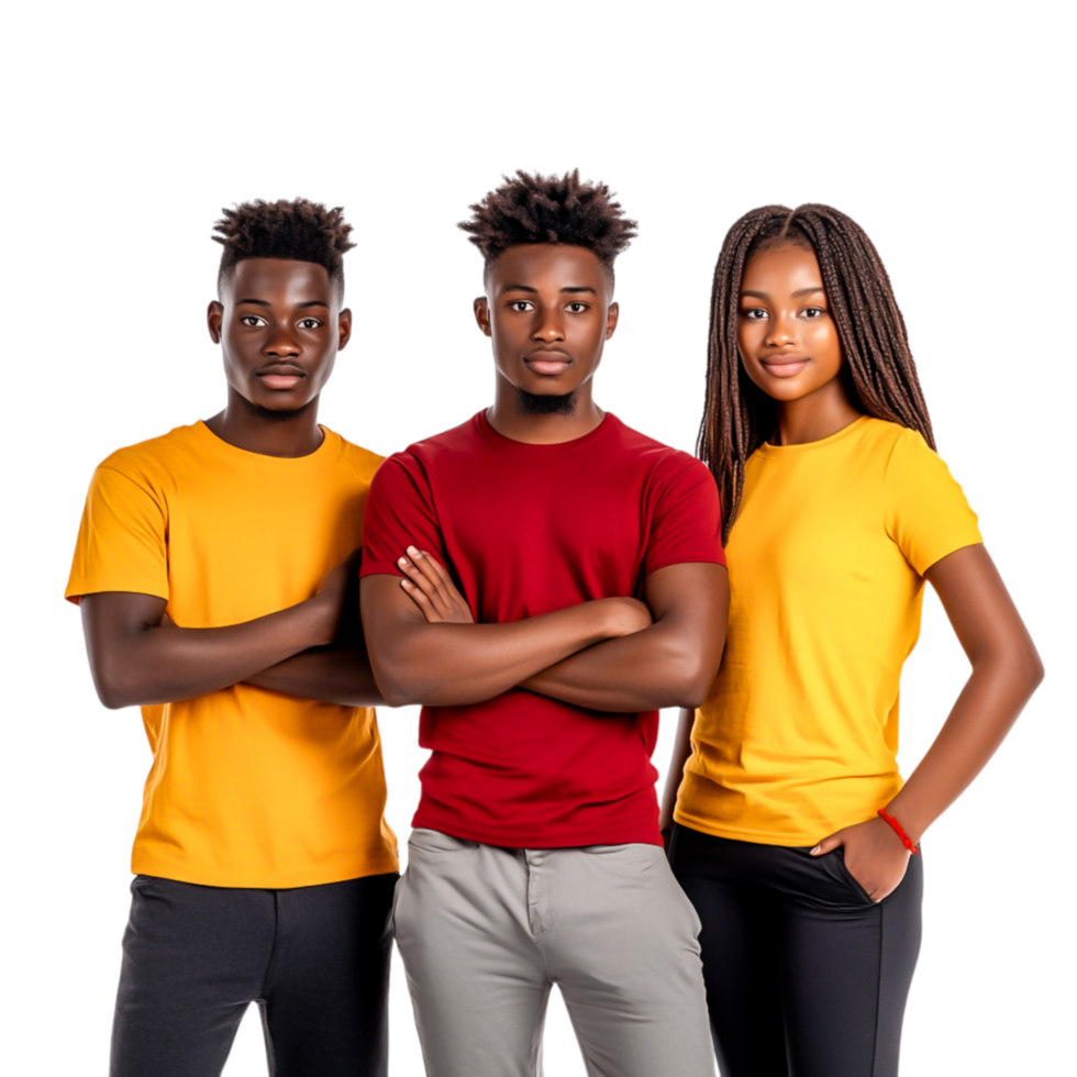 Diverse group of young friends posing together in casual clothing png