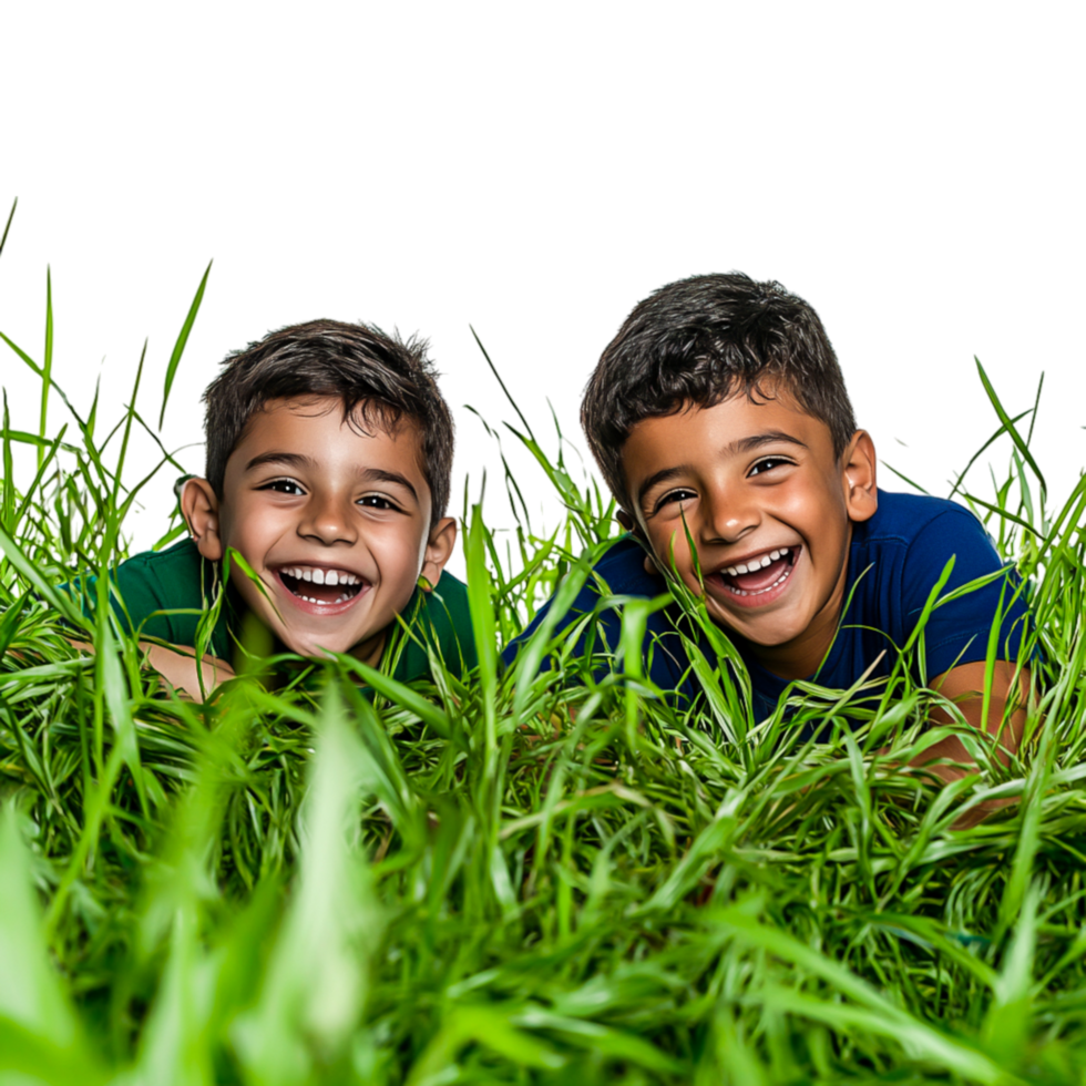 Happy children playing in green grass with bright smiles and joy png