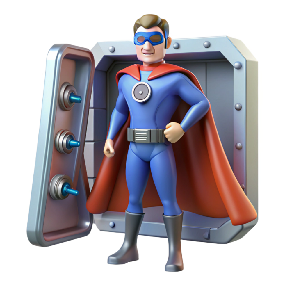 Superhero Emerging from Vault A 3D Render png