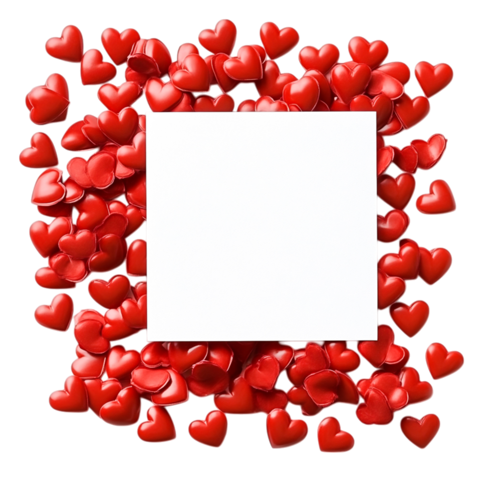 Red Hearts Spread Around Empty Square Frame for Romantic Design png