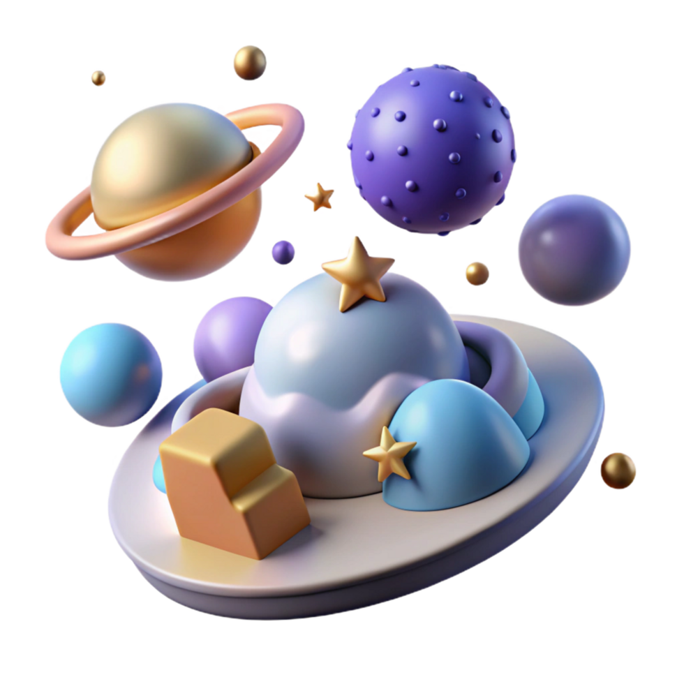Abstract Space Scene Planets, Stars, and 3D Objects png