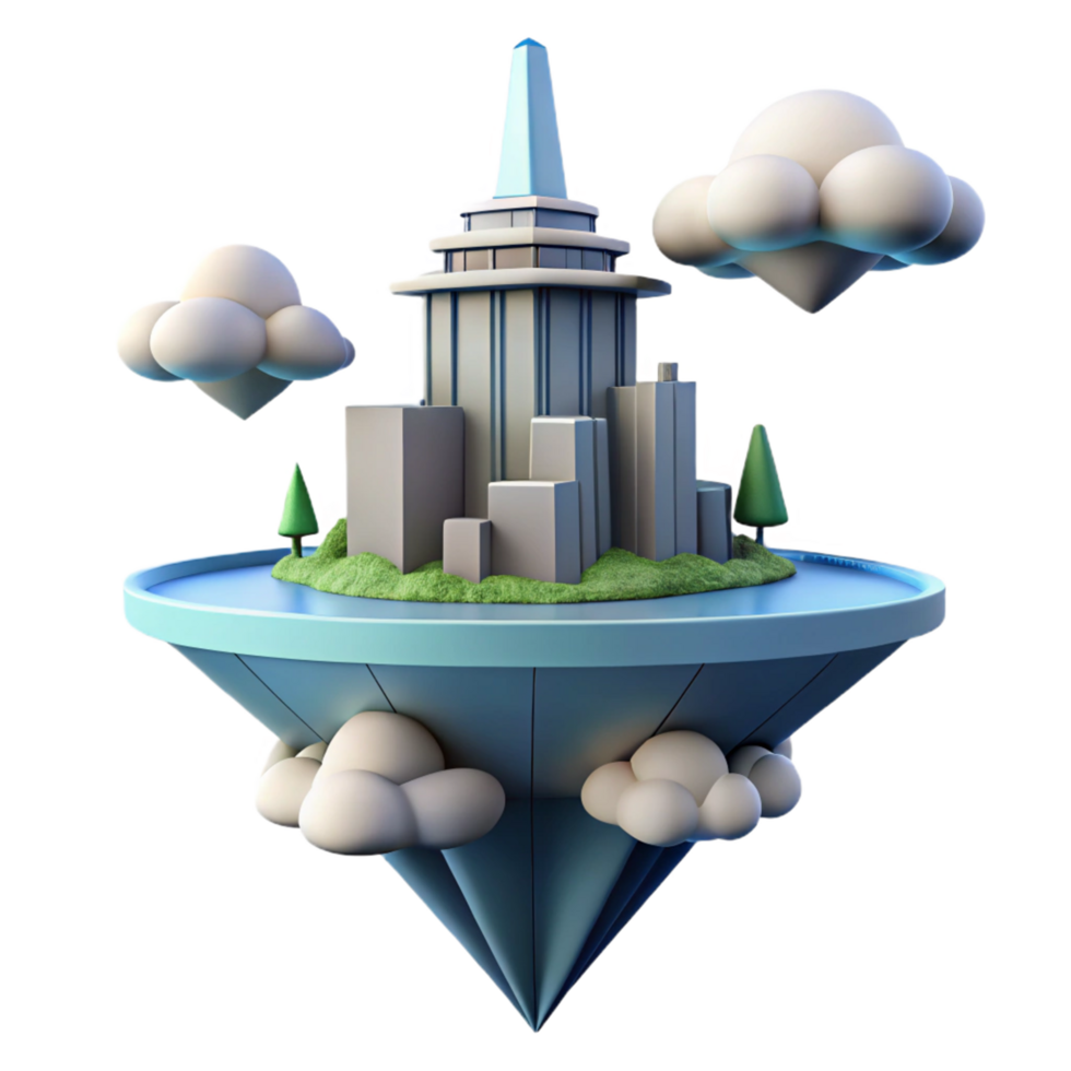 Floating Cityscape A 3D Render of an Urban Island in the Clouds png