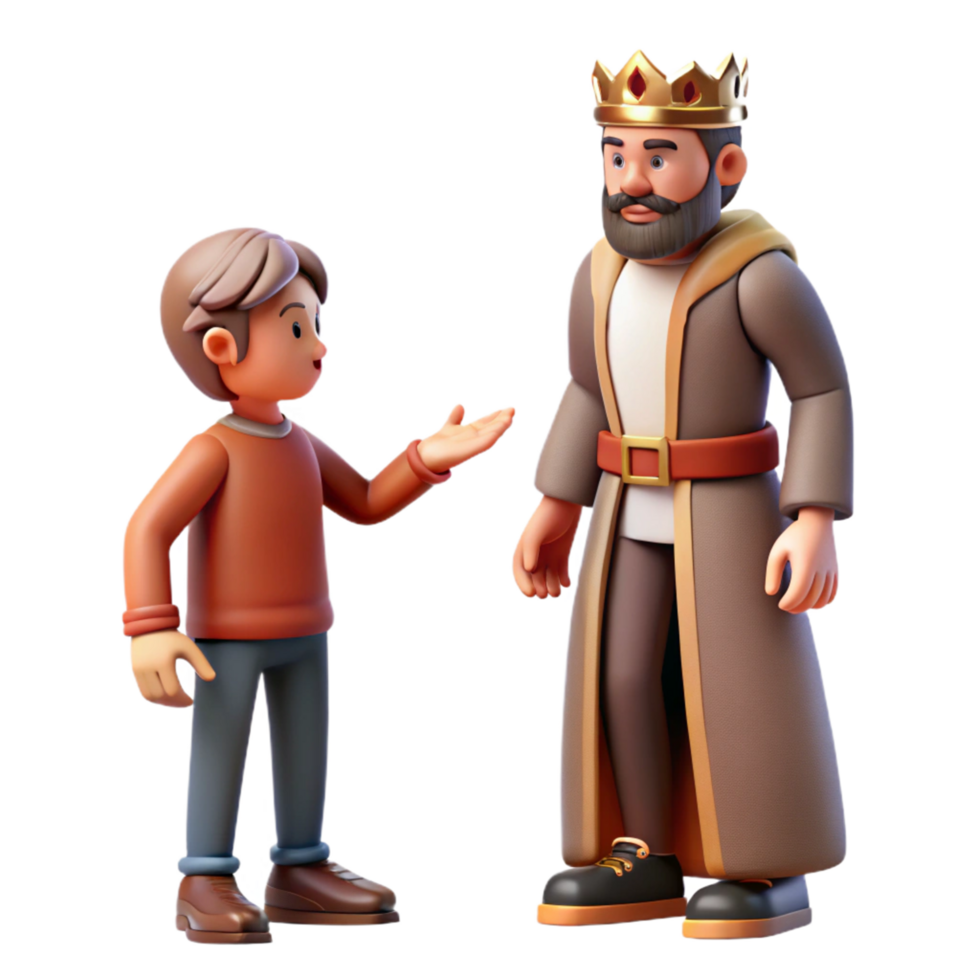 3D Render of a Boy and King in Conversation png