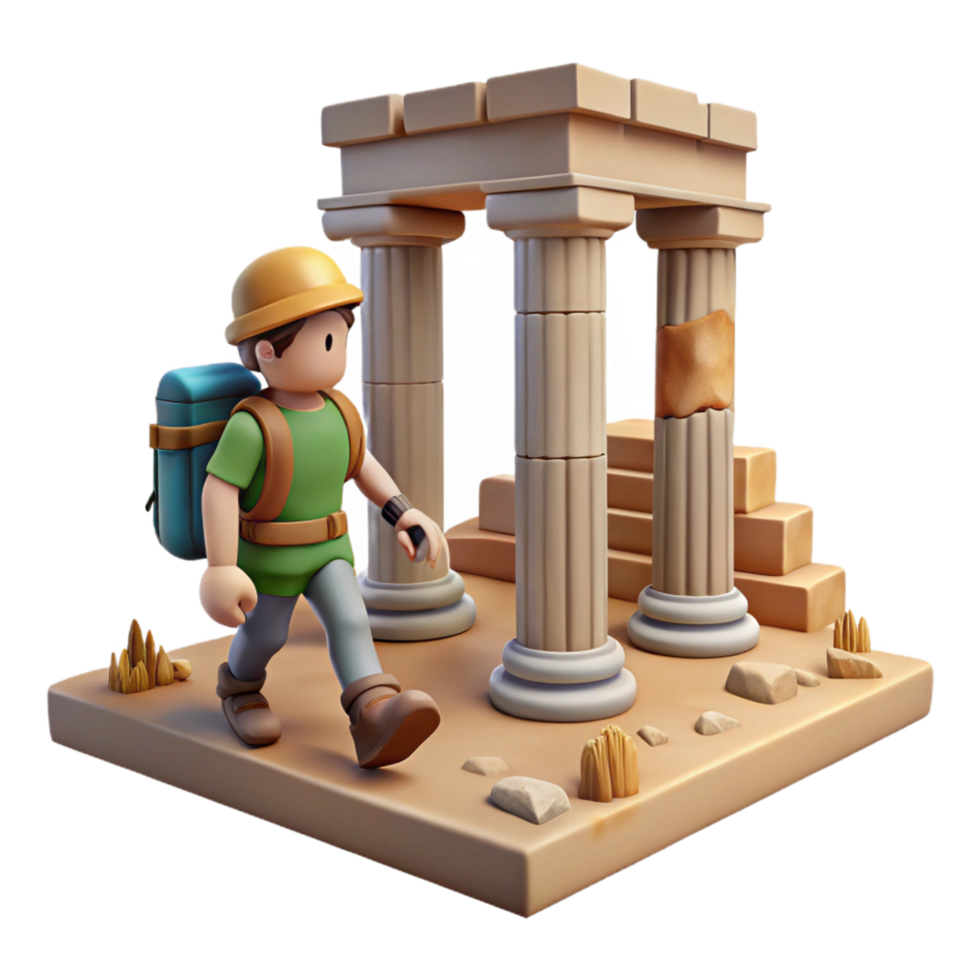 3D Render of Traveler Exploring Ancient Ruins png