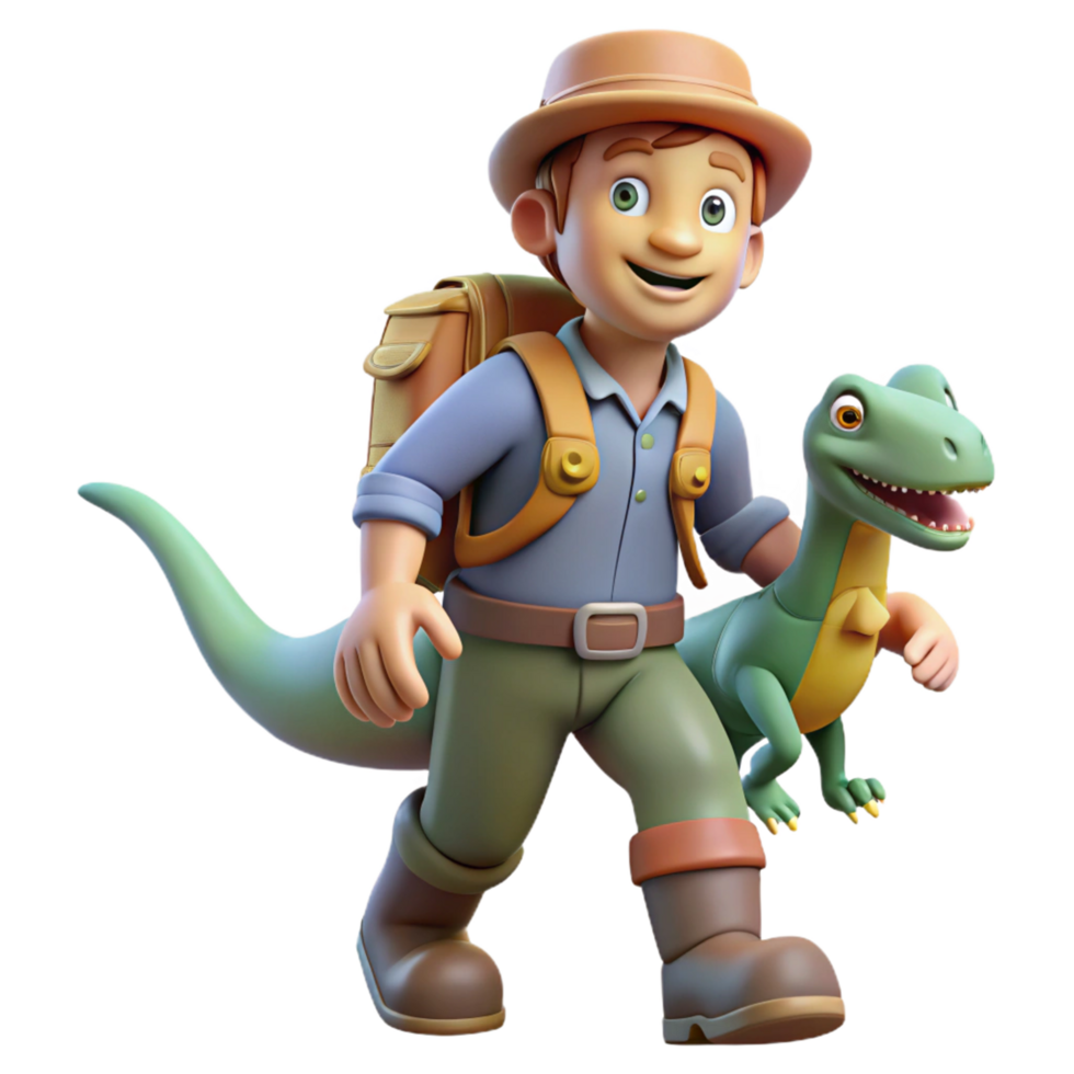 Cartoon Explorer and Dinosaur Adventure Animation png