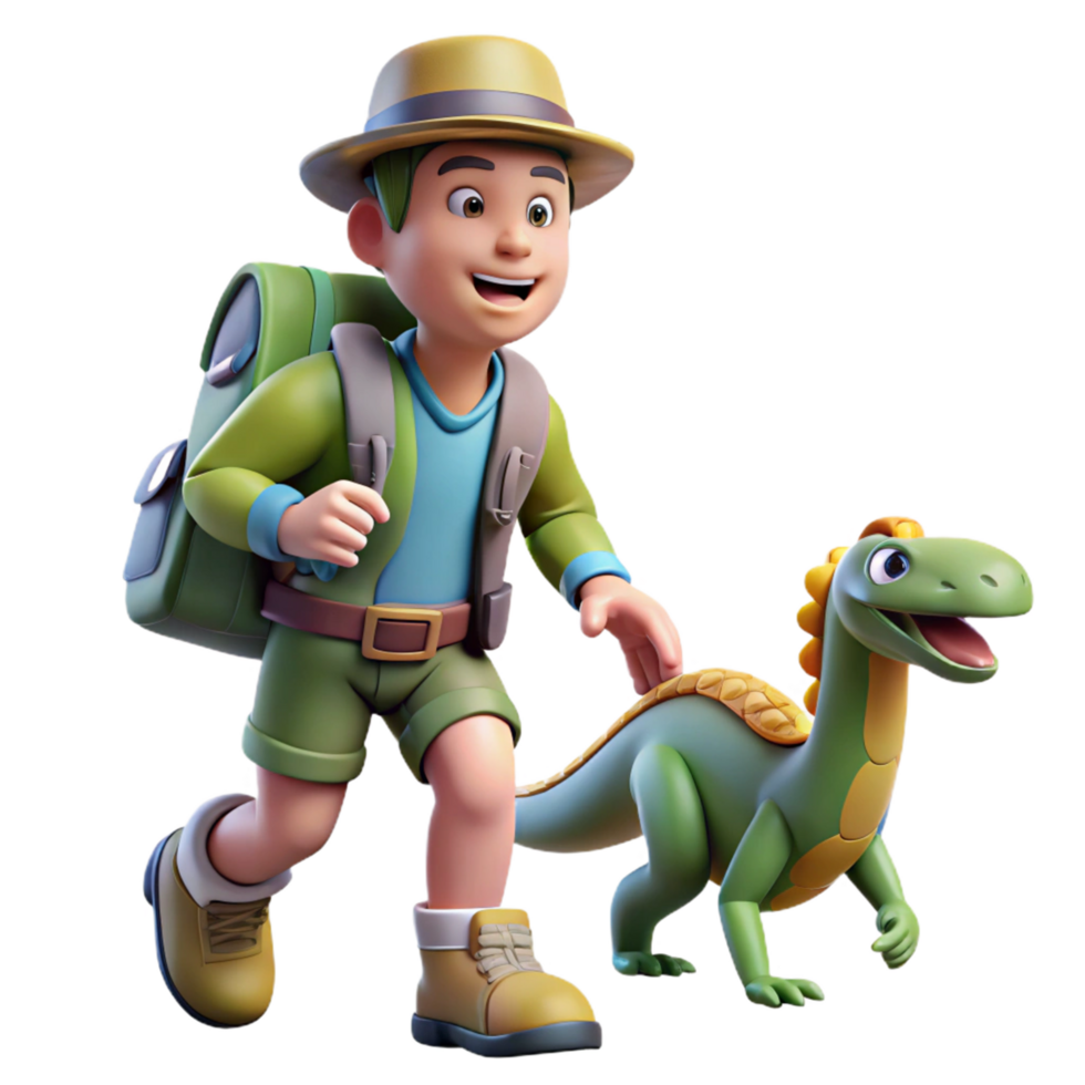 Boy and Dinosaur on an Adventure 3D Animation png