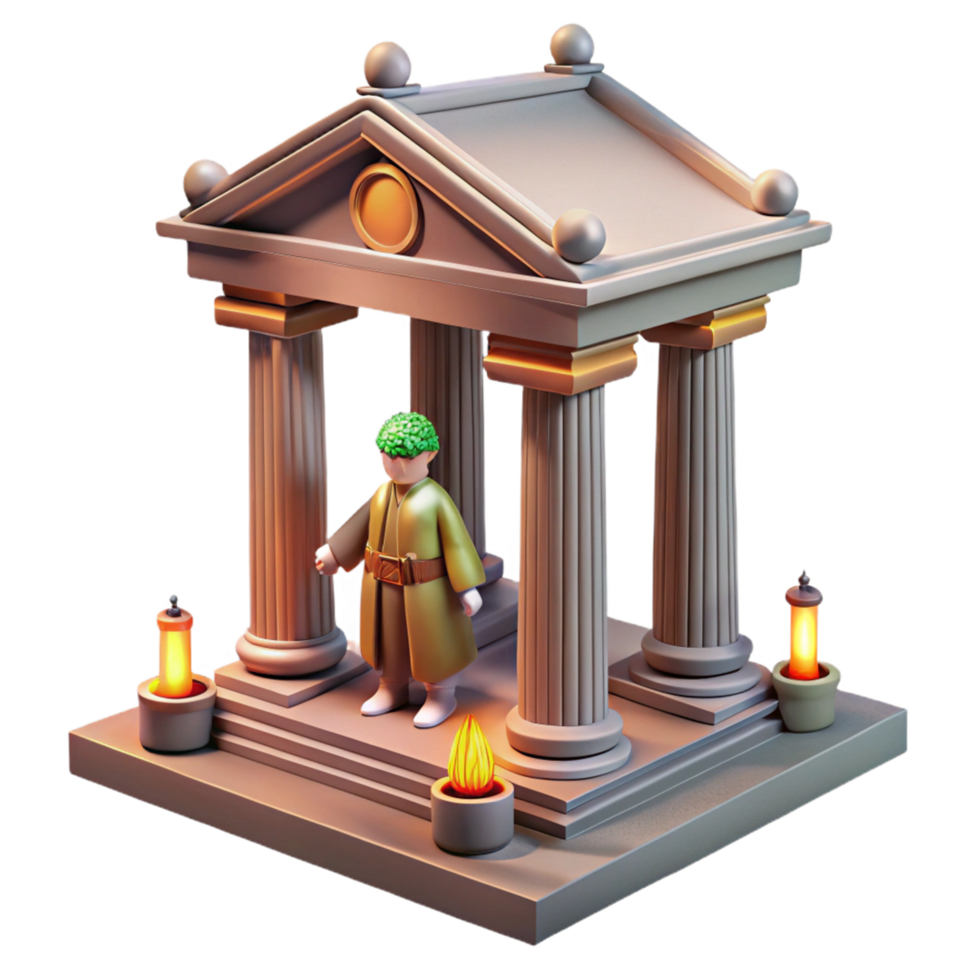 3D Render of a Figure in Classical Temple Setting png