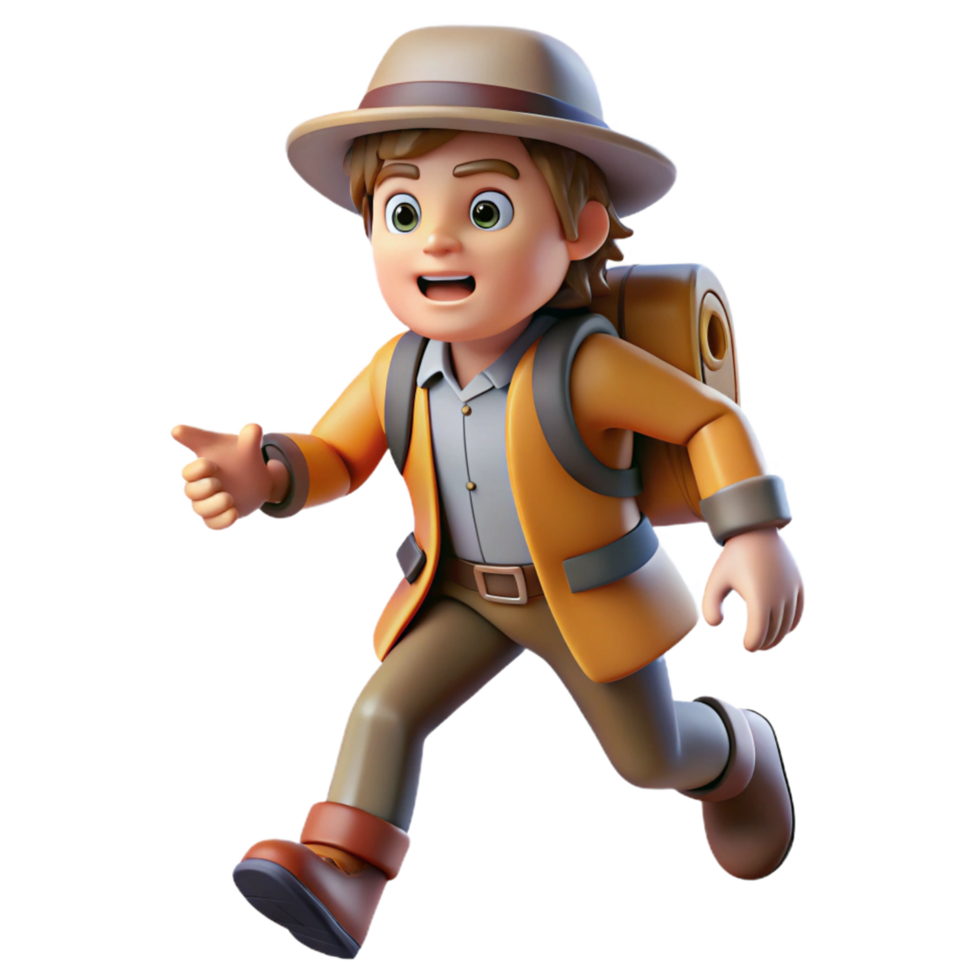 3D Render of Adventurous Boy Running with Backpack png