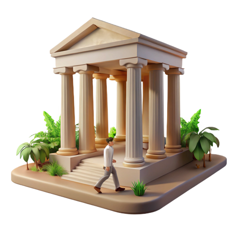 Classical Temple Architecture A 3D Render of a Man Approaching an Ancient Structure png