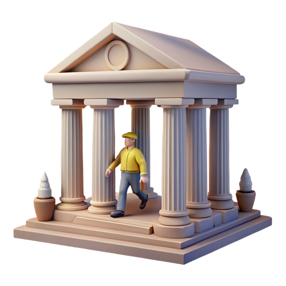 Person Entering Classical Architecture 3D Render of a Man Walking into a Temple png