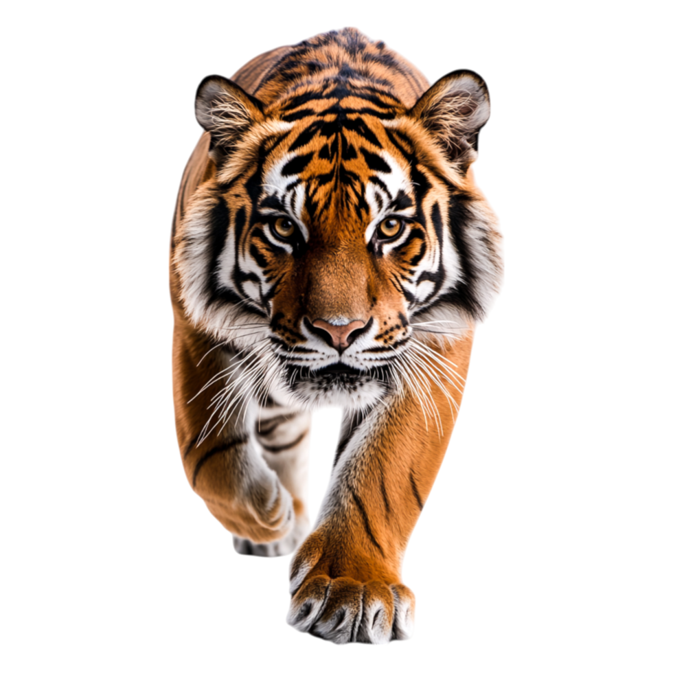Majestic Tiger Walking Toward Camera in Natural Habitat Scene png