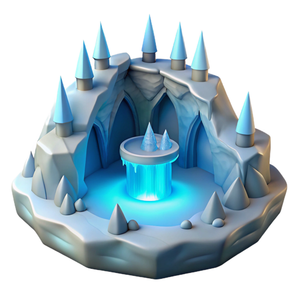 Enchanted Ice Castle with Glowing Fountain png