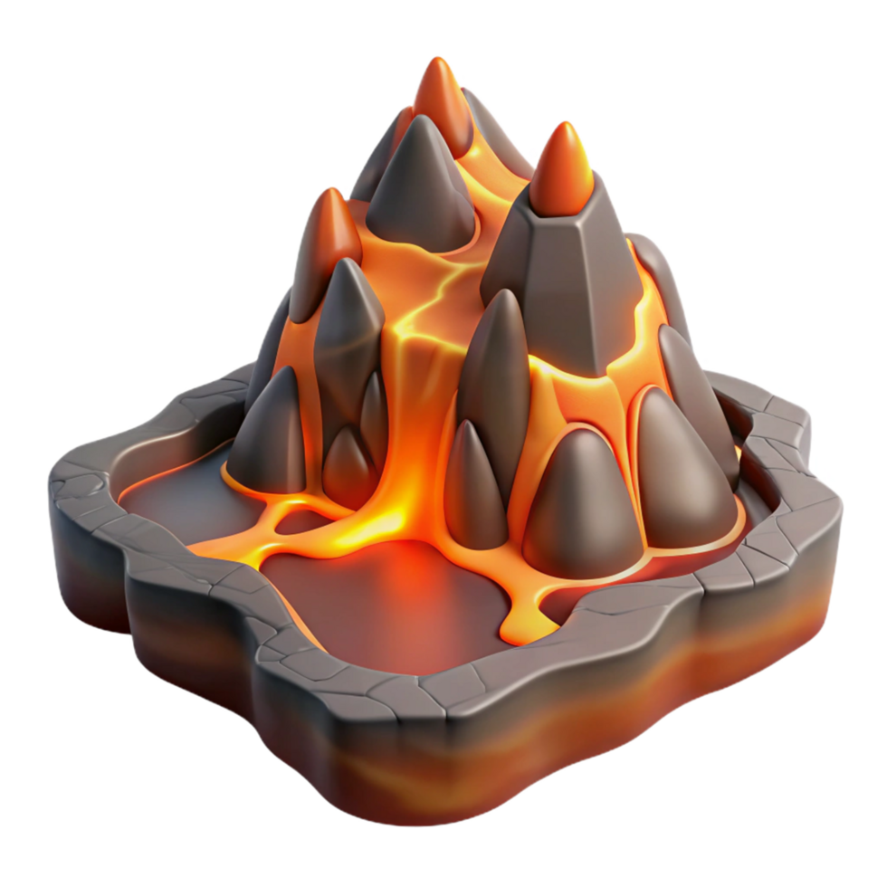 Volcanic Landscape 3D Render of Molten Lava and Rocky Peaks png