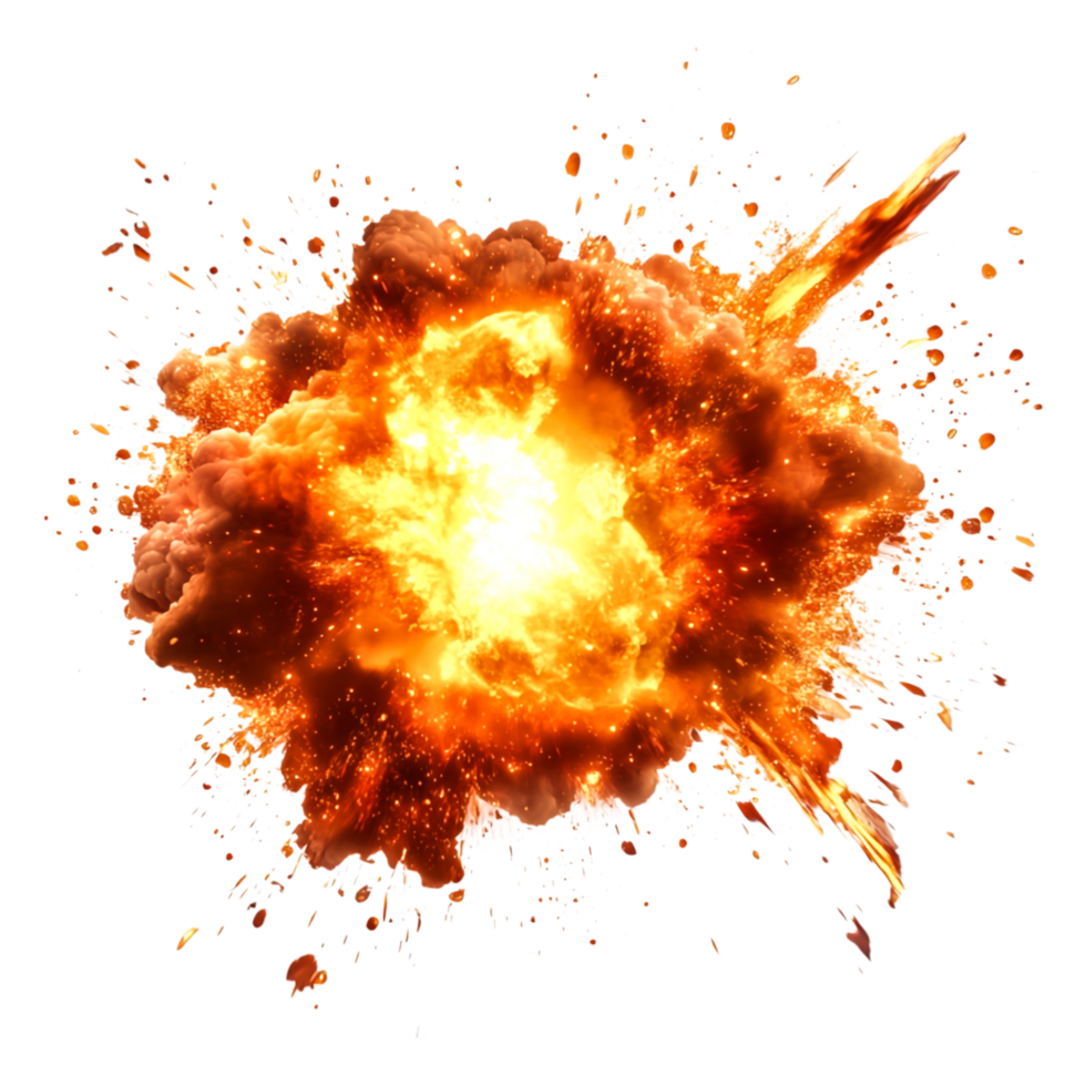 Explosive Fireball Erupting with Smoke and Debris in Dark Background png