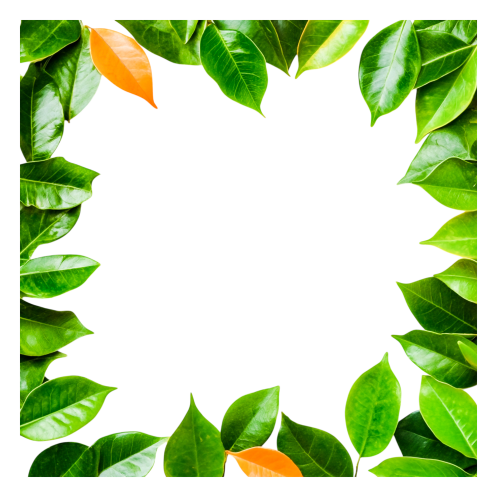 Fresh Green Leaves Frame with a Touch of Autumn Color png